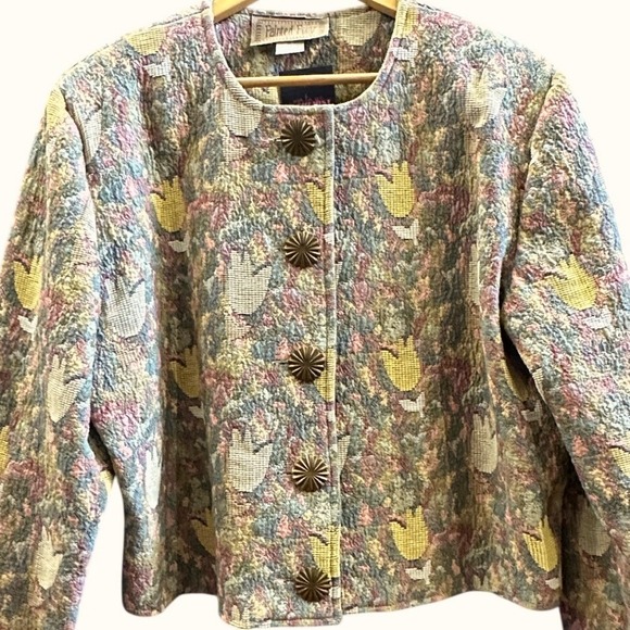 Painted Pony Jackets & Blazers - Painted Pony Vintage 90s Tulip Tapestry Jacket Large Made in USA Floral Woven